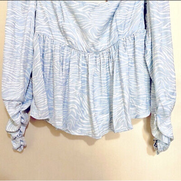 NWOT Free People Baby Blue Zebra Print Silky Blouse SIze XS - Picture 3 of 5